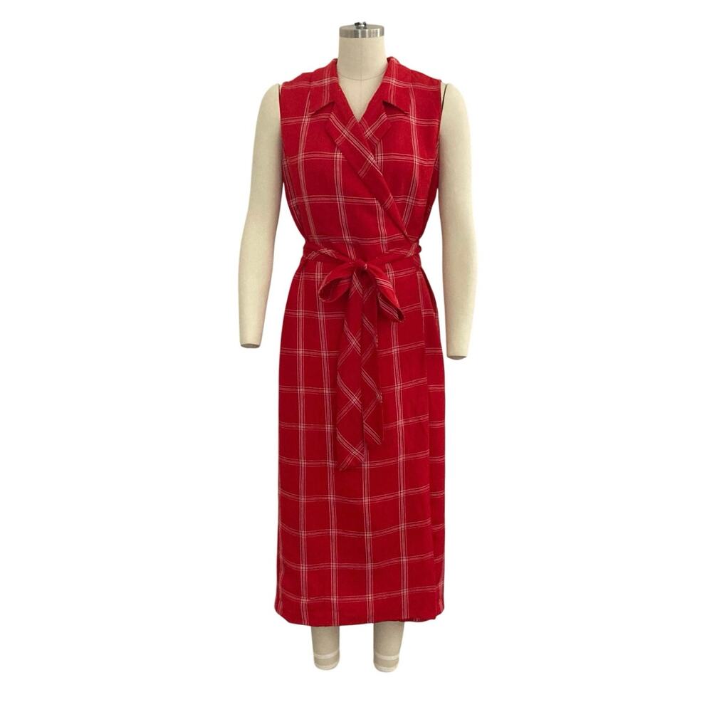 Vintage Evan-Picone Red and White Plaid Maxi Wrap Dress